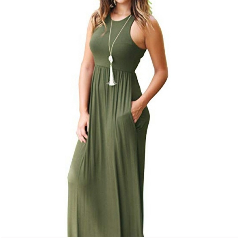 🆕 Racer Back Tank Maxi Dress OLIVE GREEN S/M/L/XL
